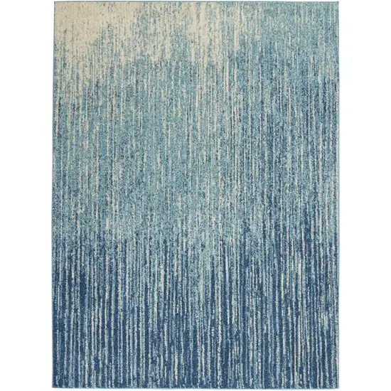 Ivory And Blue Abstract Stripes Power Loom Area Rug Photo 9