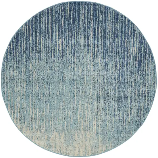 5' Blue and Ivory Abstract Power Loom Round Rug Photo 9