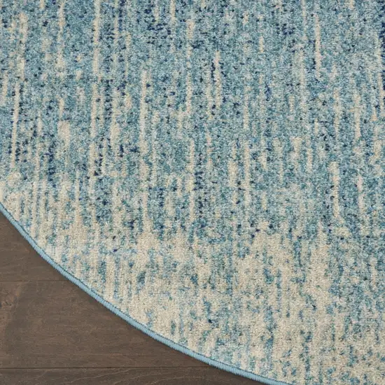 5' Blue and Ivory Abstract Power Loom Round Rug Photo 5