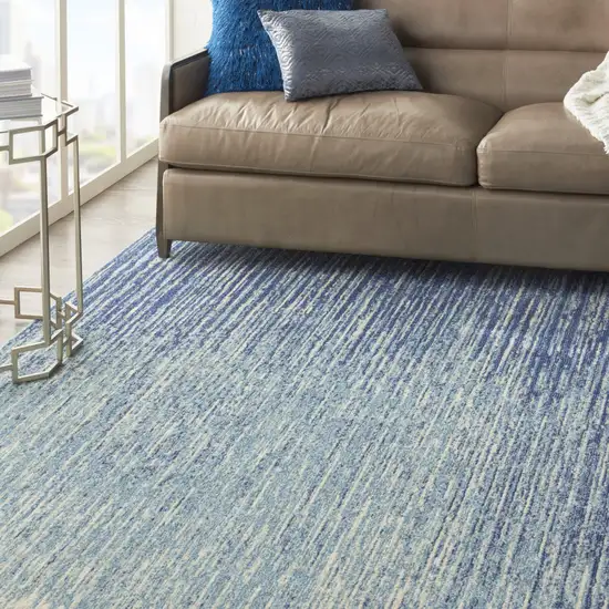 Blue and Ivory Abstract Stripes Power Loom Area Rug Photo 7