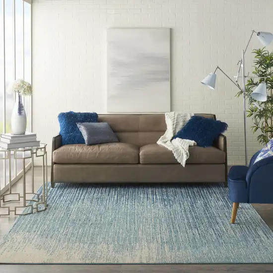 Blue and Ivory Abstract Stripes Power Loom Area Rug Photo 6