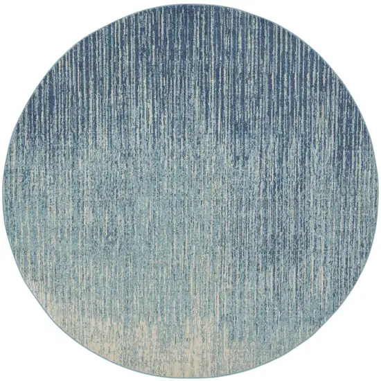 8' Blue And Ivory Abstract Round Rug Photo 4