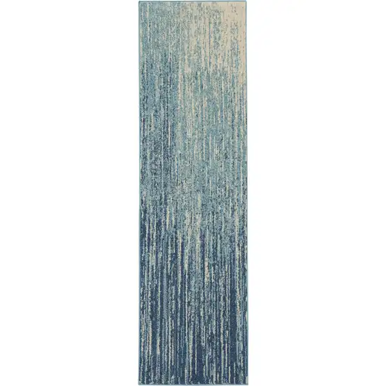 6' Blue and Ivory Abstract Power Loom Runner Rug Photo 9