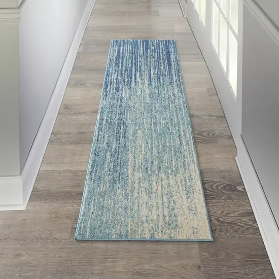 Navy and Light Blue Abstract Runner Rug Photo 6