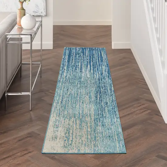 10' Blue And Ivory Abstract Runner Rug Photo 8