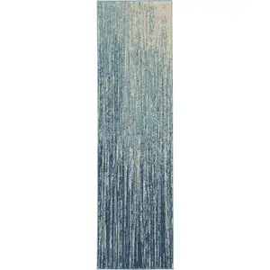 Photo of Navy and Light Blue Abstract Runner Rug