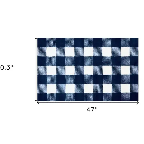 Navy and White Buffalo Plaid Washable Floor Mat Photo 4