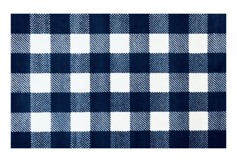 Navy and White Buffalo Plaid Washable Floor Mat Photo 1