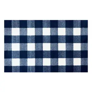 Photo of Navy and White Buffalo Plaid Washable Floor Mat