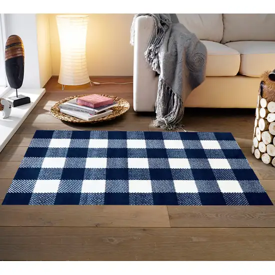 Navy and White Buffalo Plaid Washable Floor Mat Photo 3