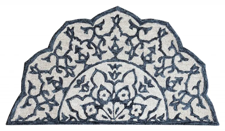 Navy and White Decorative Hearth Rug Photo 1