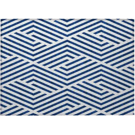 Navy and White Geometric Washable Non Skid Indoor Outdoor Area Rug Photo 5