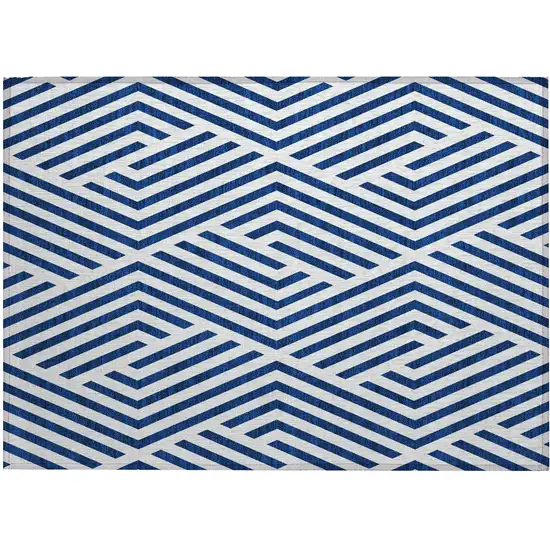 Navy and White Geometric Washable Non Skid Indoor Outdoor Area Rug Photo 2