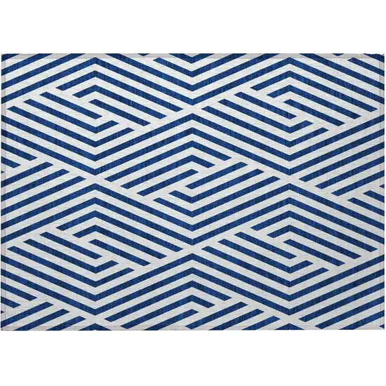 Navy and White Geometric Washable Non Skid Indoor Outdoor Area Rug Photo 4