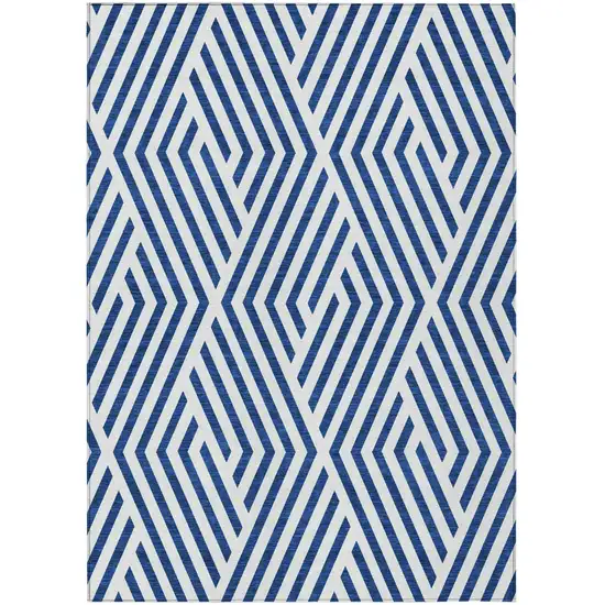 Navy and White Geometric Washable Non Skid Indoor Outdoor Area Rug Photo 2