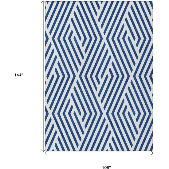 Navy and White Geometric Washable Non Skid Indoor Outdoor Area Rug Photo 3