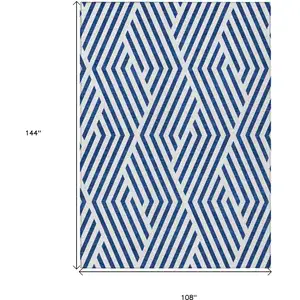 Photo of Navy and White Geometric Washable Non Skid Indoor Outdoor Area Rug