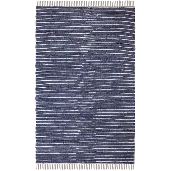 Navy and White Striped Handmade Indoor Outdoor Area Rug Photo 2