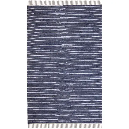 Navy and White Striped Handmade Indoor Outdoor Area Rug Photo 4