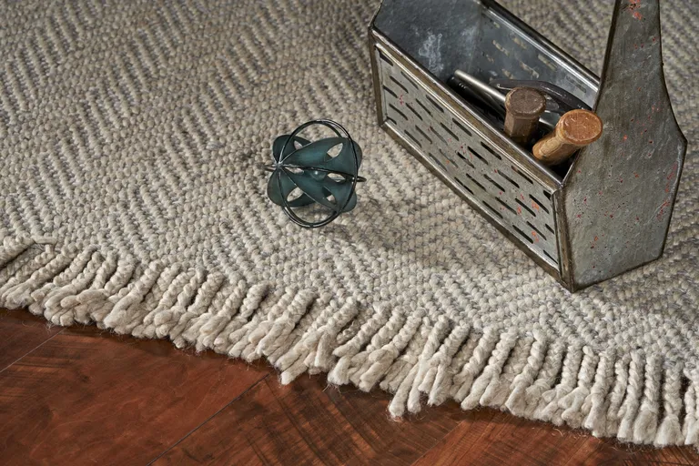 Oatmeal Beige Hand Woven Herringbone Indoor Area Rug Photo 5