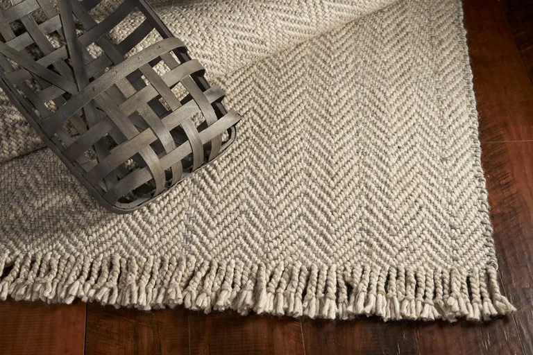 Oatmeal Beige Hand Woven Herringbone Indoor Area Rug Photo 4