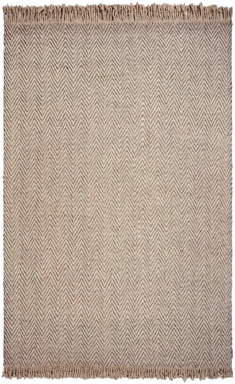 Oatmeal Beige Hand Woven Herringbone With Braided Fringe Indoor Area Rug Photo 1