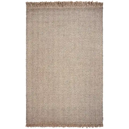 Oatmeal Beige Hand Woven Herringbone With Braided Fringe Indoor Area Rug Photo 1