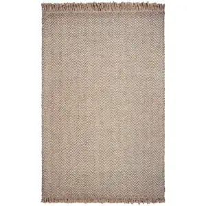 Photo of Oatmeal Beige Hand Woven Herringbone With Braided Fringe Indoor Area Rug