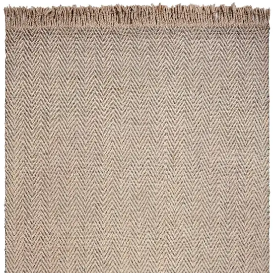 Oatmeal Beige Hand Woven Herringbone With Braided Fringe Indoor Area Rug Photo 4