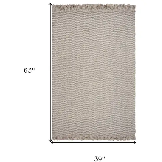 Oatmeal Braided Herringbone Area Rug With Fringe Photo 9