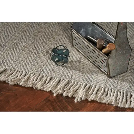 Oatmeal Braided Herringbone Area Rug with Fringe Photo 5