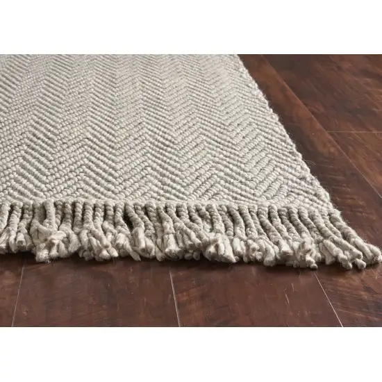 Oatmeal Braided Herringbone Area Rug with Fringe Photo 6