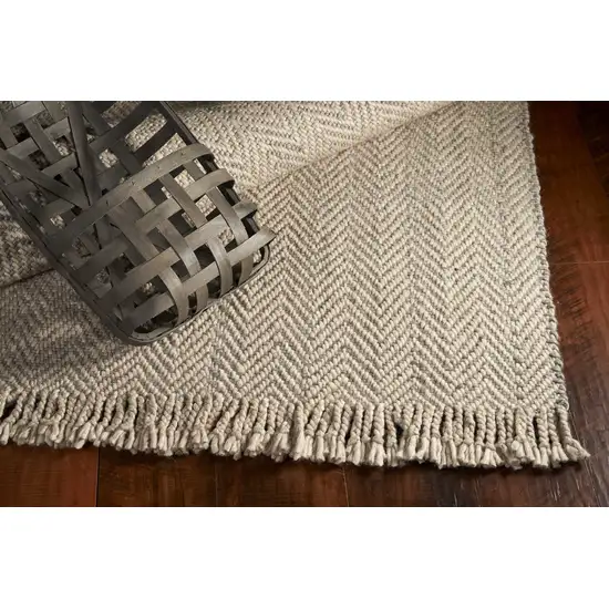 Oatmeal Braided Herringbone Area Rug with Fringe Photo 4