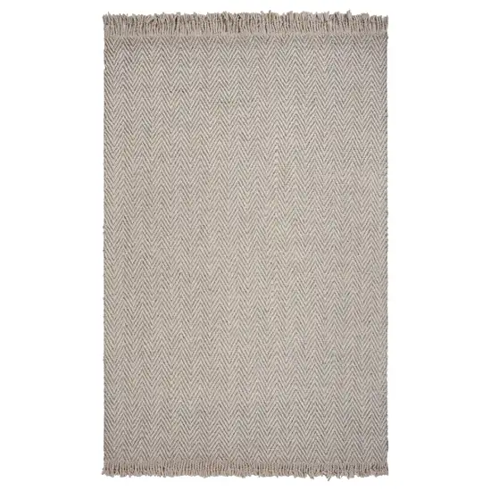 Oatmeal Braided Herringbone Area Rug with Fringe Photo 1