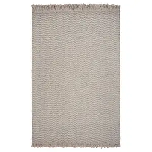 Photo of Oatmeal Braided Herringbone Area Rug with Fringe