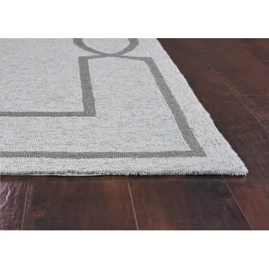 Oatmeal Ivory Hand Hooked UV Treated Bordered Indoor Outdoor Area Rug Photo 6