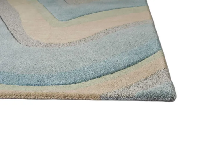 Ocean Blue Beige Hand Tufted Abstract Waves Indoor Accent Rug Photo 2