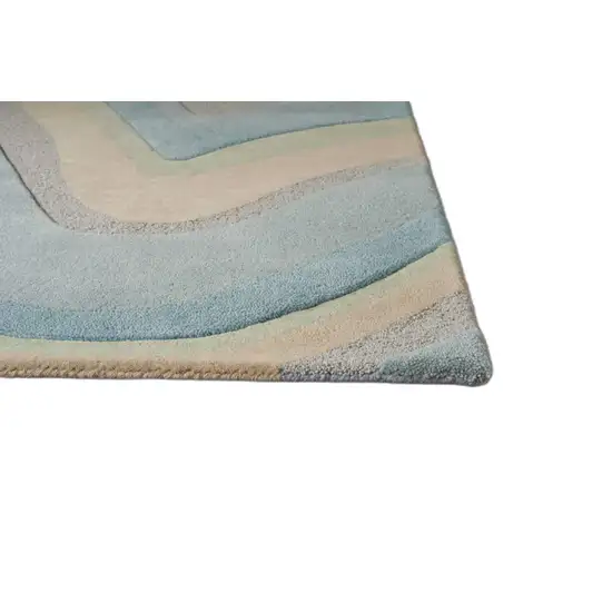 Ocean Blue Beige Hand Tufted Abstract Waves Indoor Accent Rug Photo 2