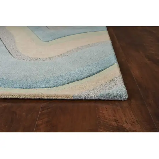 Ocean Blue Beige Hand Tufted Abstract Waves Indoor Accent Rug Photo 5