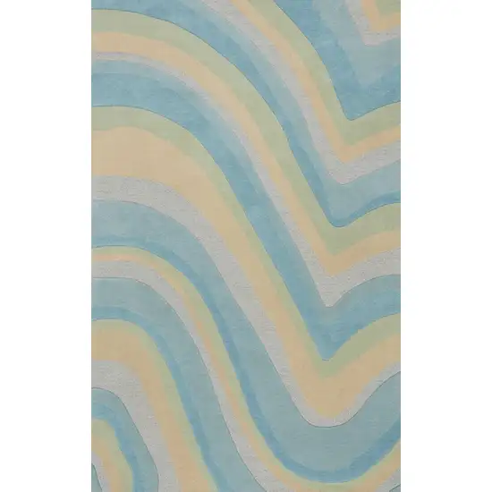 Ocean Blue Beige Hand Tufted Abstract Waves Indoor Accent Rug Photo 1