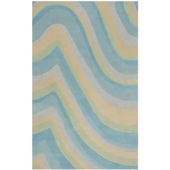 Ocean Blue Beige Hand Tufted Abstract Waves Indoor Area Rug Photo 2