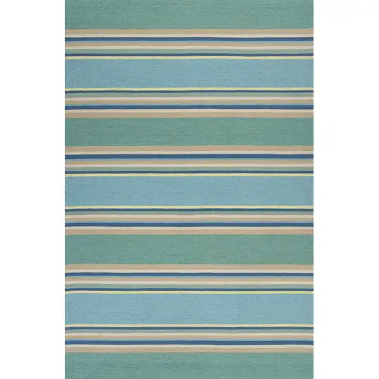 Ocean Blue Hand Hooked UV Treated Awning Stripes Indoor Outdoor Accent Rug Photo 1