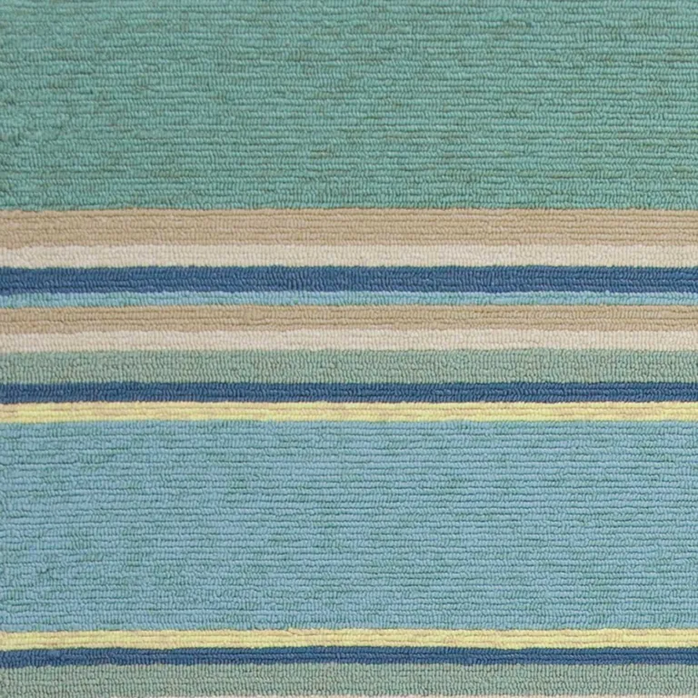 Ocean Blue Hand Hooked UV Treated Awning Stripes Indoor Outdoor Accent Rug Photo 2