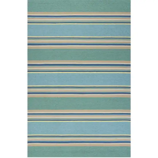 2'X3' Ocean Blue Hand Hooked Uv Treated Awning Stripes Indoor Outdoor Accent Rug Photo 1