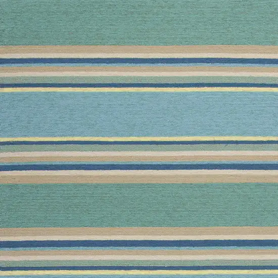 Ocean Blue Hand Hooked UV Treated Awning Stripes Indoor Outdoor Accent Rug Photo 3