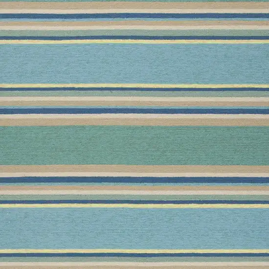 2'X3' Ocean Blue Hand Hooked Uv Treated Awning Stripes Indoor Outdoor Accent Rug Photo 4