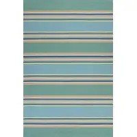 Photo of Ocean Blue Hand Hooked UV Treated Awning Stripes Indoor Outdoor Area Rug