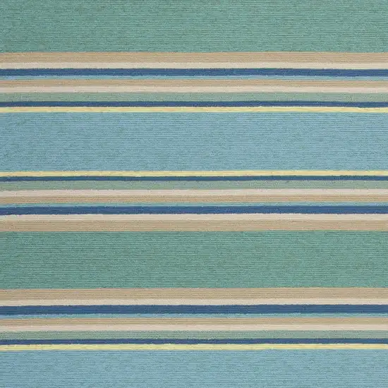 8'X10' Ocean Blue Hand Hooked Uv Treated Awning Stripes Indoor Outdoor Area Rug Photo 4