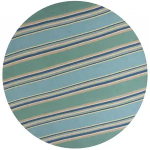 Photo of Ocean Blue Hand Hooked UV Treated Awning Stripes Round Indoor Outdoor Area Rug