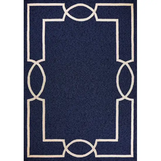 Ocean Blue Hand Hooked UV Treated Bordered Indoor Outdoor Accent Rug Photo 1